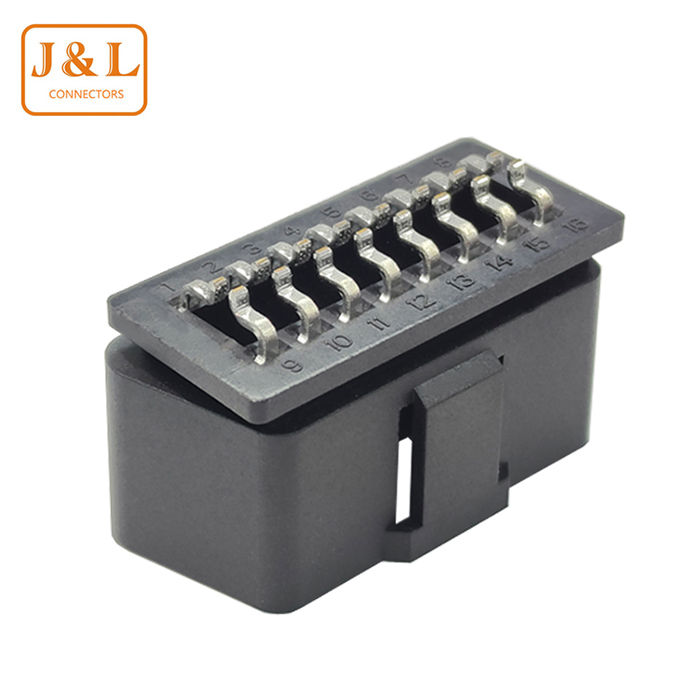 OBD2公头16针/OBDII插头中间对折弯汽车诊断连接器公插头