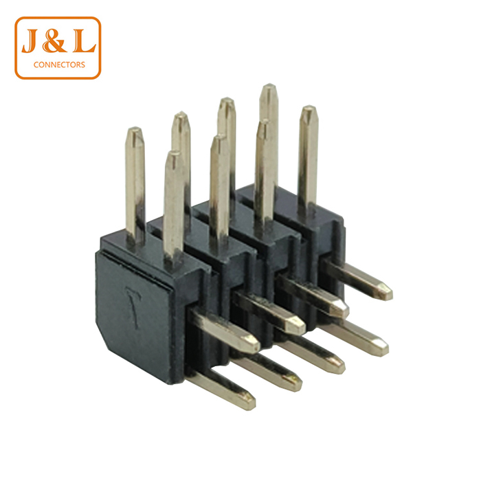 2.54mm间距 双排2*4P卧插90度排针 连接器