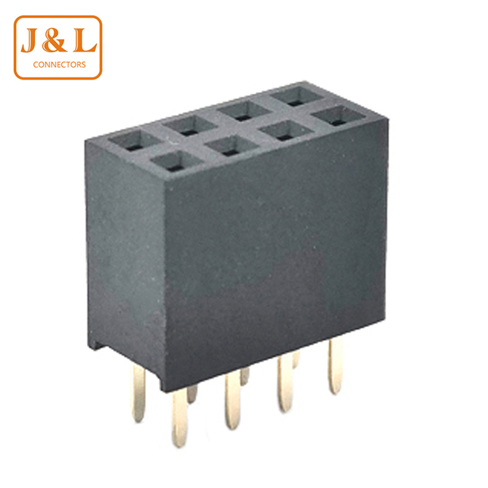 2.54mm间距双排2*4P镀金180度直插排母塑高4.3mm