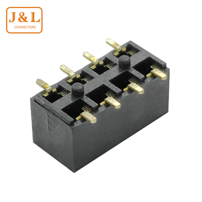 2.54mm间距双排2*4P镀金贴片加盖带柱排母