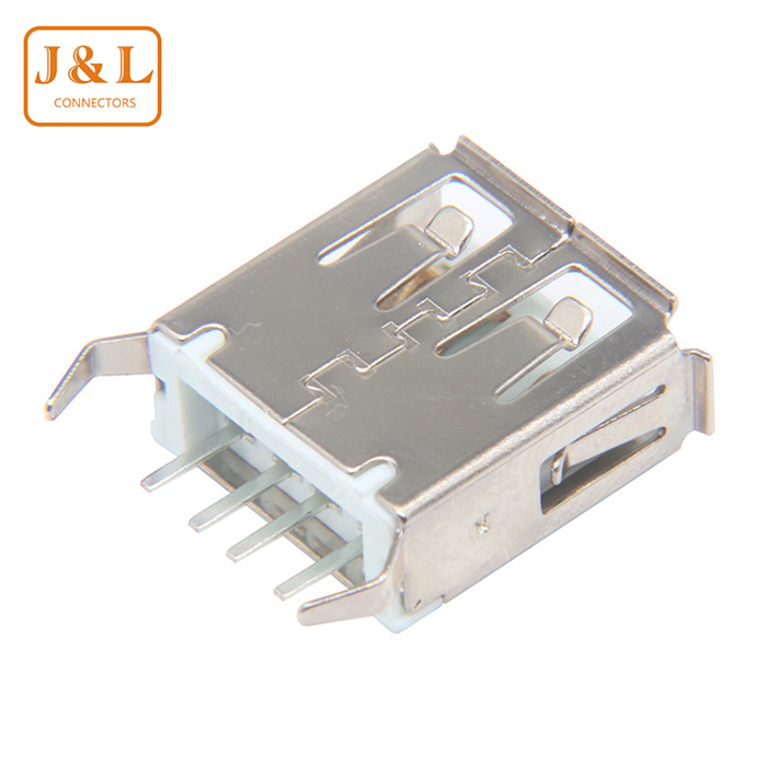 2.0USB母座180度焊线弯脚13.7USB插座/充电器连接器接口