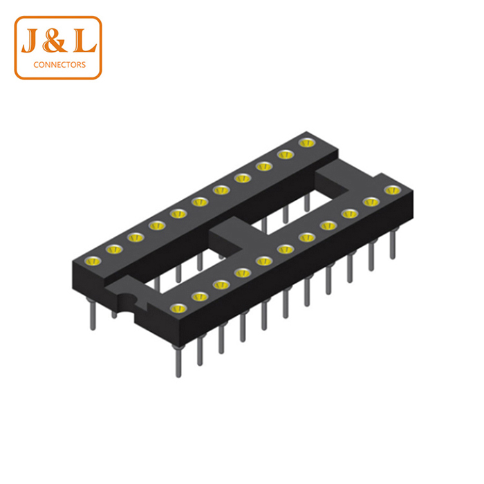 1.778mm间距 IC 圆孔插座母座 2*7P 180° DIP双排母头