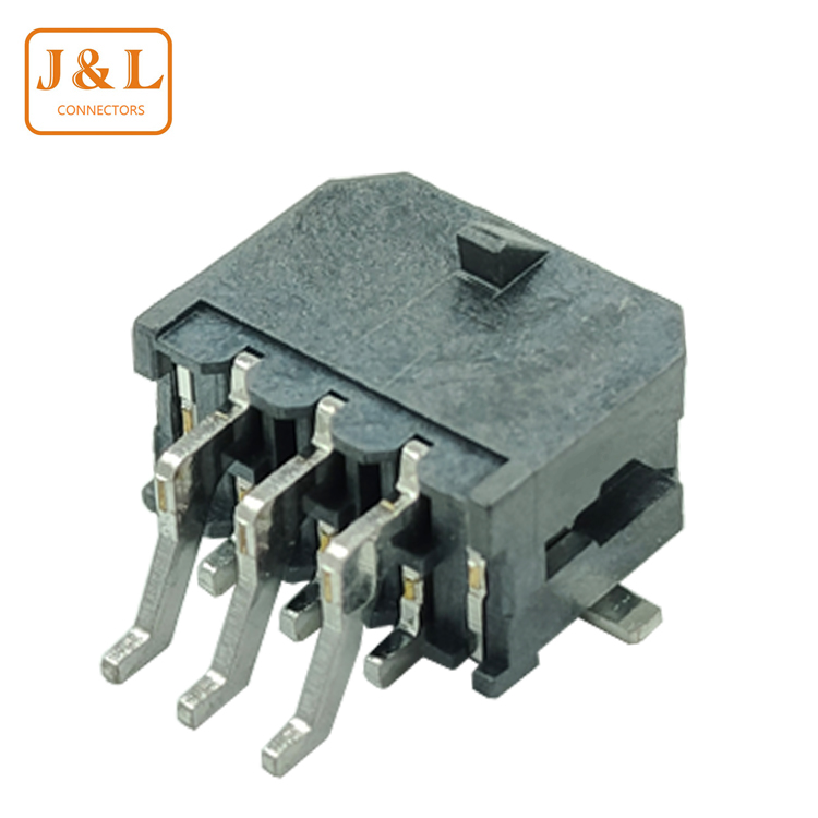 MX3.0连接器双排2*3P卧贴带扣针座（黑色LCP料）