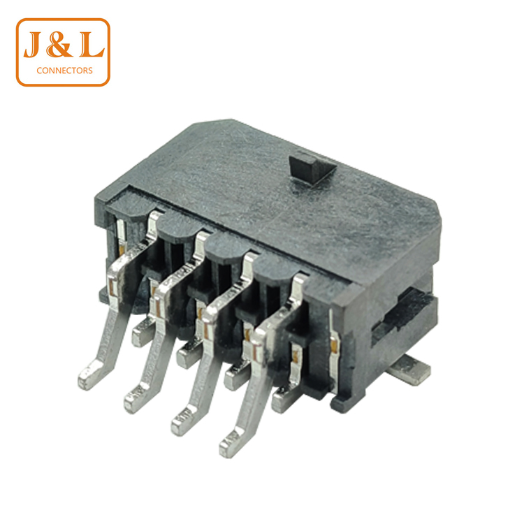 MX3.0连接器双排2*4P卧贴带扣针座（黑色LCP料）